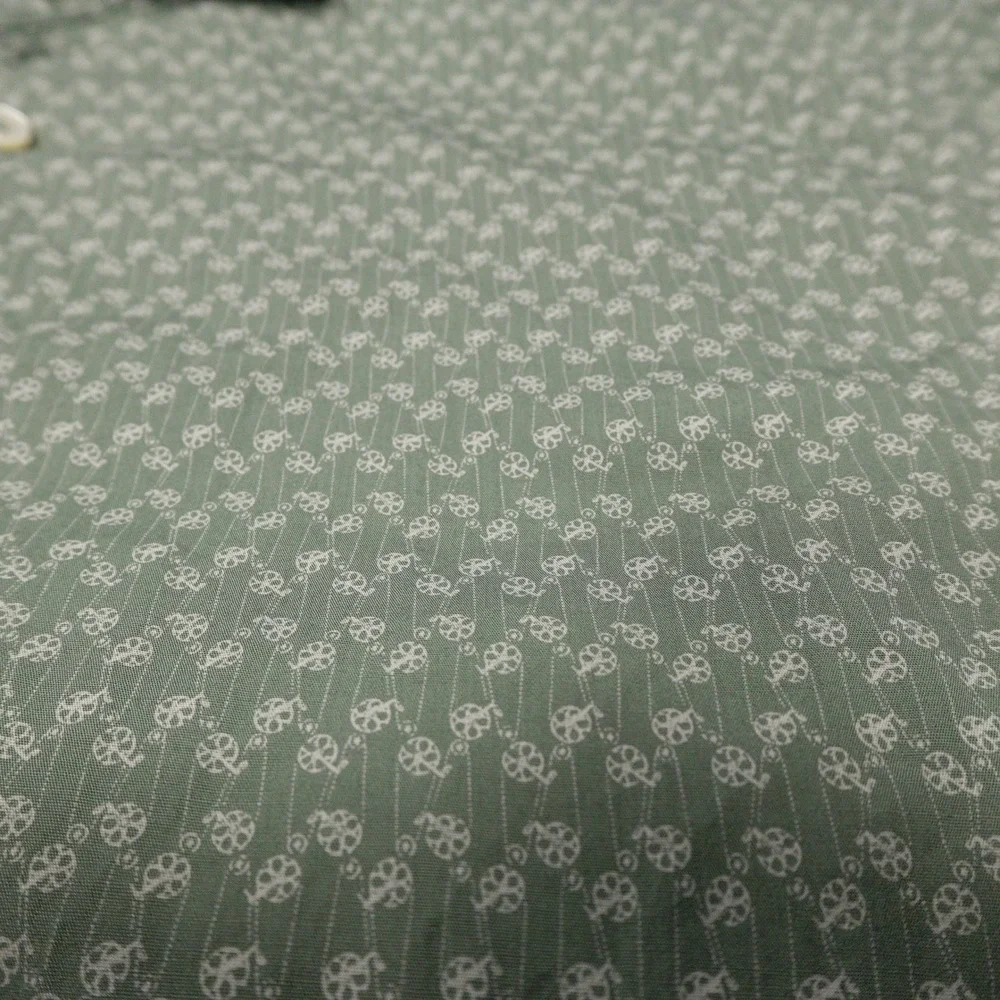 ERMENEGILDO ZEGNA Men's L Sage Green Geometric Print Button Down Dress Shirt‎